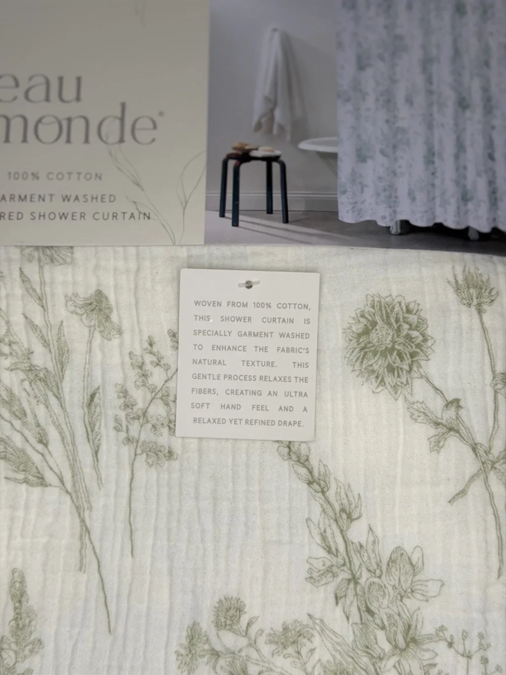 Beau Monde botanical Floral Farmhouse Greenery Garden Shabby chic Shower Curtain